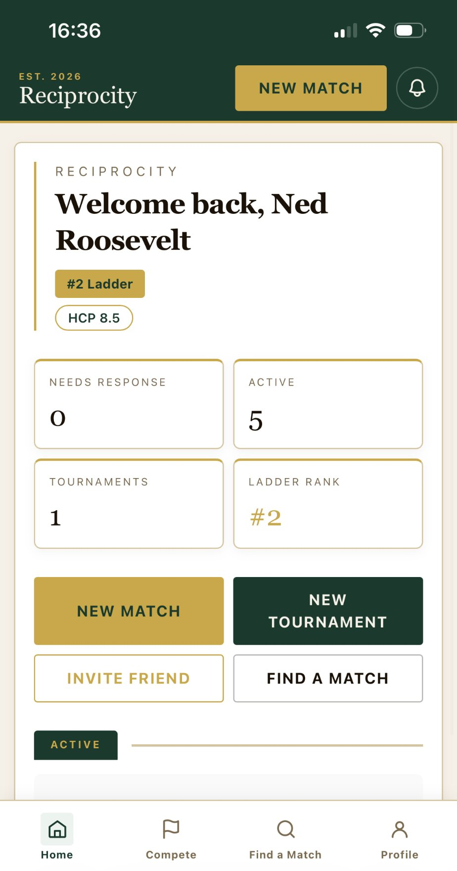 Reciprocity home dashboard